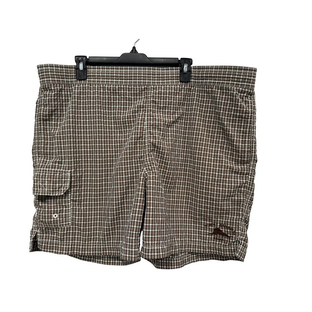 Tommy Bahama Relax Brown Blue Gingham Check Swim Trunks Mens Large L